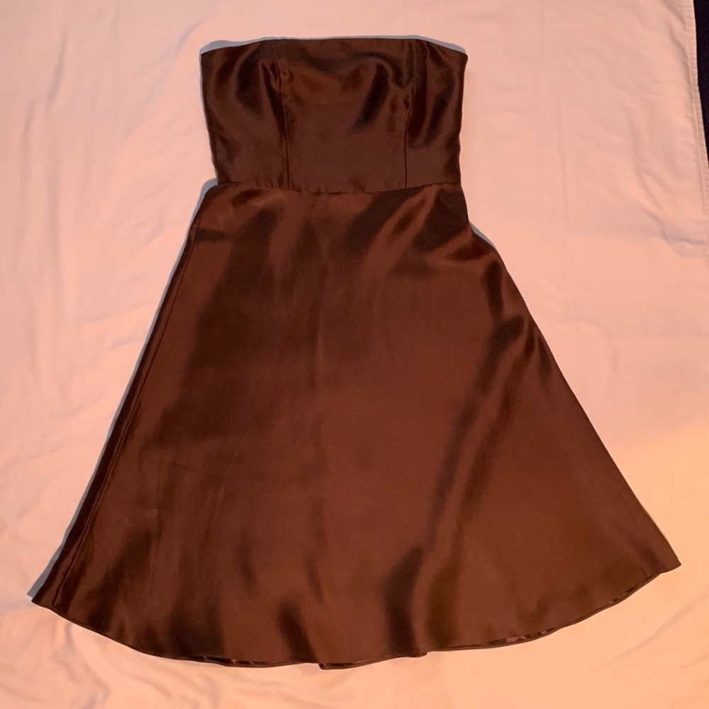 Ann Taylor chocolate brown strapless 100% silk satin dress